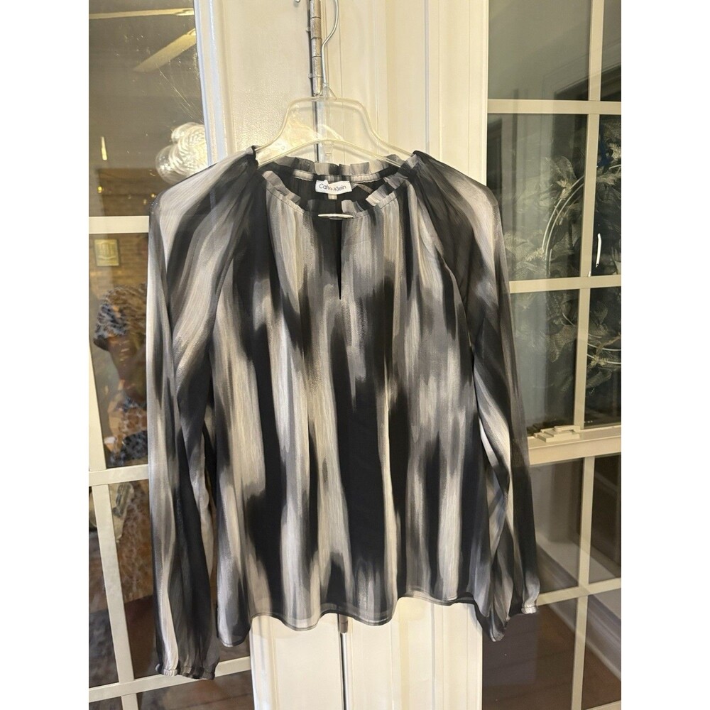 Calvin Klein Multi-Color Chiffon Blouse with Silver Hardware Accent- Medium